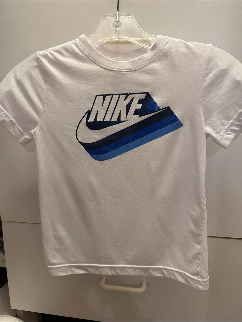 Nike White Short Sleeve Tee with Blue Gradient Logo